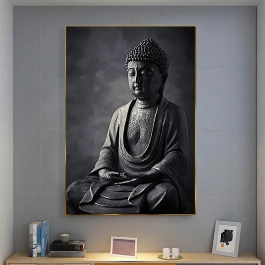 Obraz tištěný na plátně Black Meditating Buddha