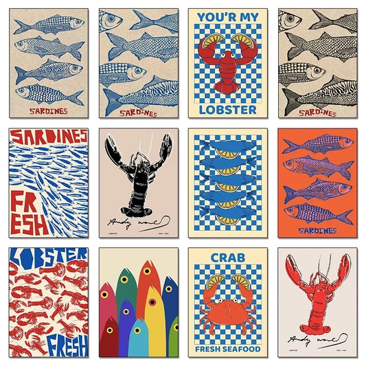 Set obrazů tištěných na plátně Sardine Lobster