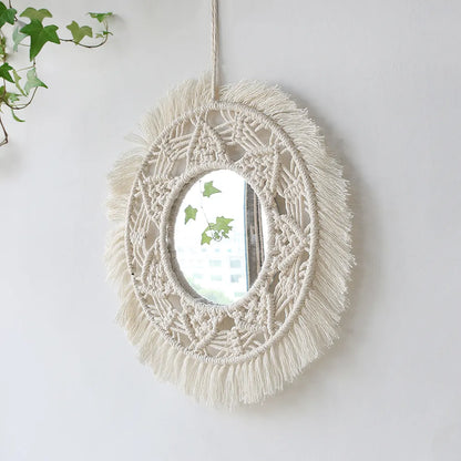 Boho Macrame zrcadlo kruh