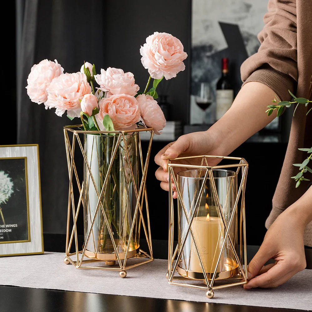 Elegant metal decorative vases