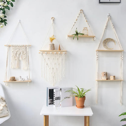 Macrame nástěnné závěsné poličky v Boho stylu