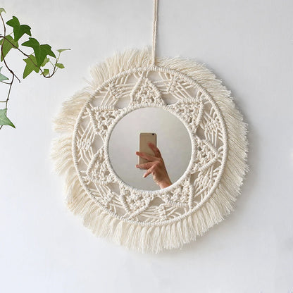 Boho Macrame zrcadlo kruh