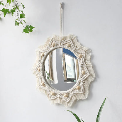 Boho Macrame zrcadlo kruh