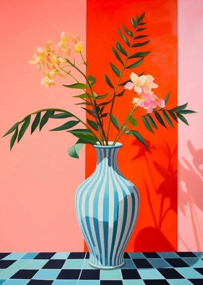 Vintage Floral painting with botanical pattern on canvas