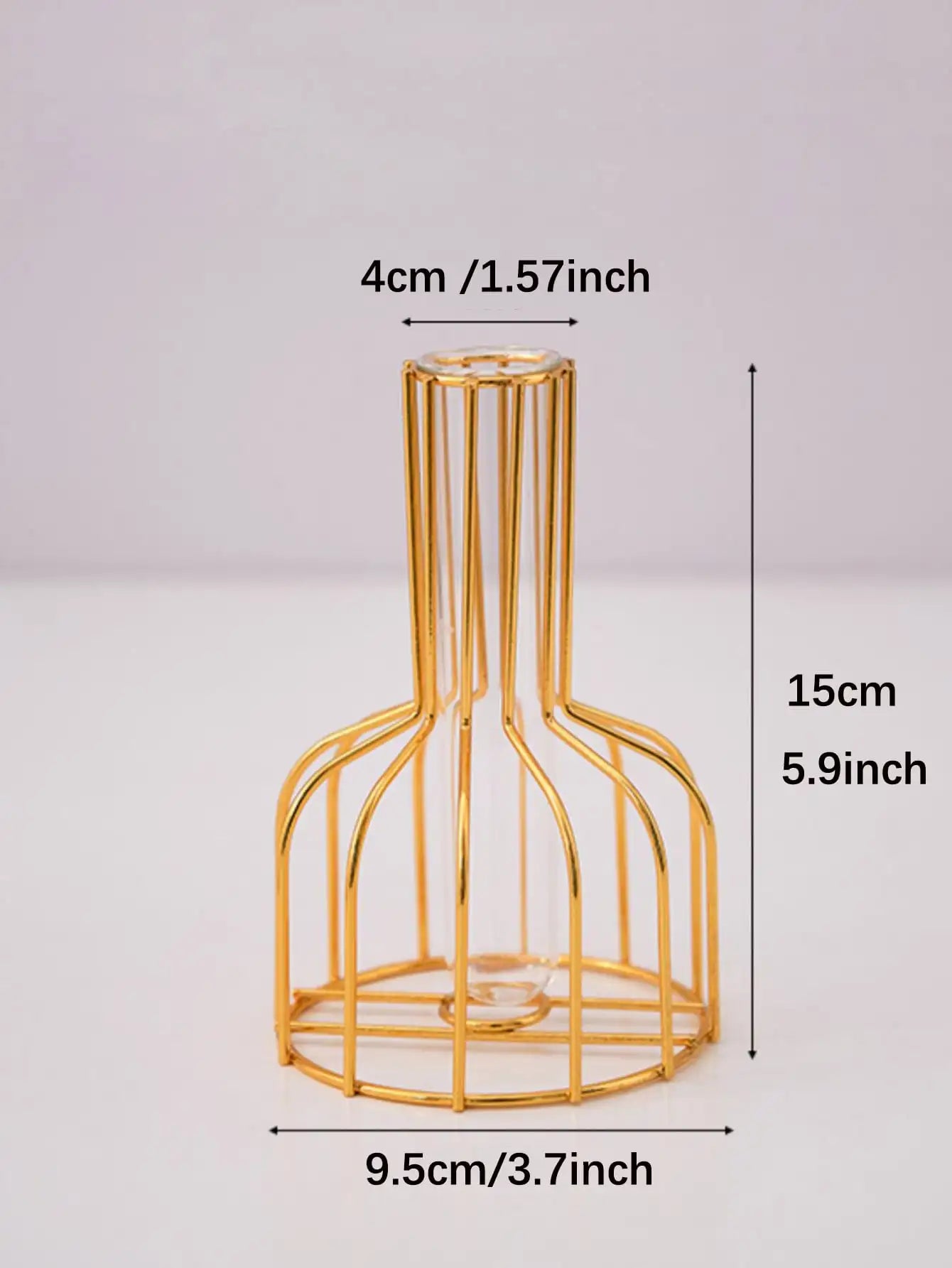 Metal vase with glass tube