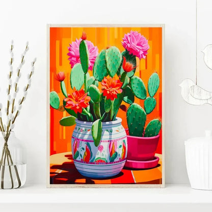 Vintage Floral painting with botanical pattern on canvas