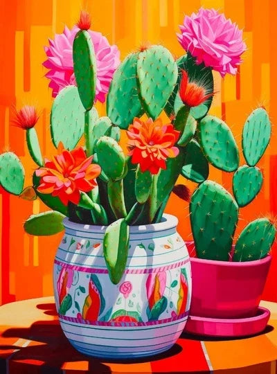 Vintage Floral painting with botanical pattern on canvas