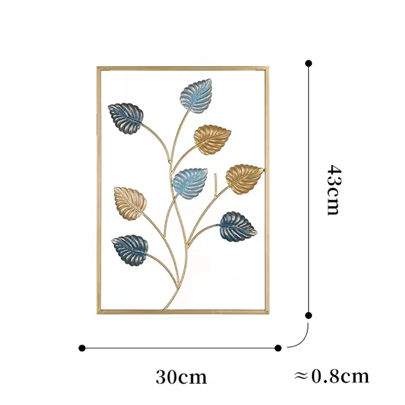 Set of 3 metal pictures of leaves in a frame 3Pcs Ginkgo Leaf