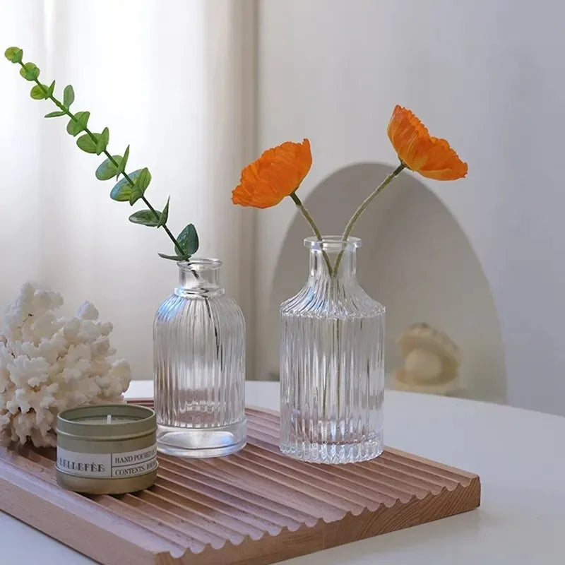 Corrugated glass vases in Nordic style