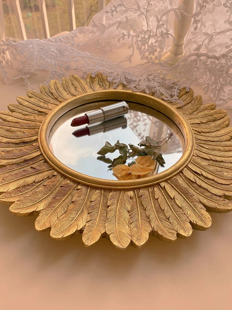 Gold retro mirror with Sun feathers