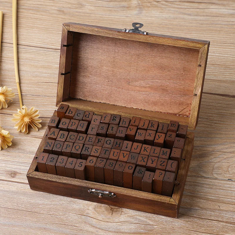 Vintage wooden boxes with Alphabet stamps