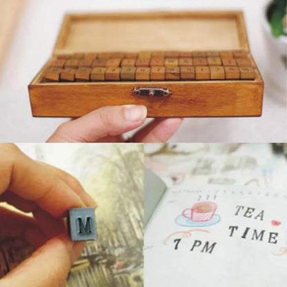 Vintage wooden boxes with Alphabet stamps