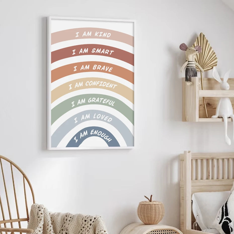 Boho colorful rainbow with positive affirmations