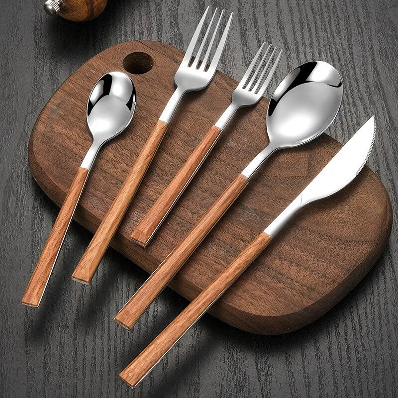 Cutlery set metal and wood 30 pcs