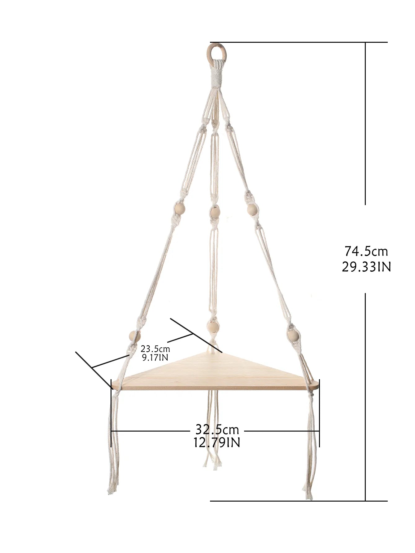 Boho Macrame dřevěná rohová polička