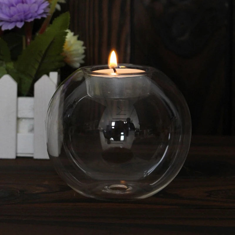 Glass designer round candle holder