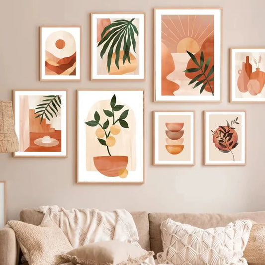 A set of minimalist Home paintings with a rainbow motif printed on canvas