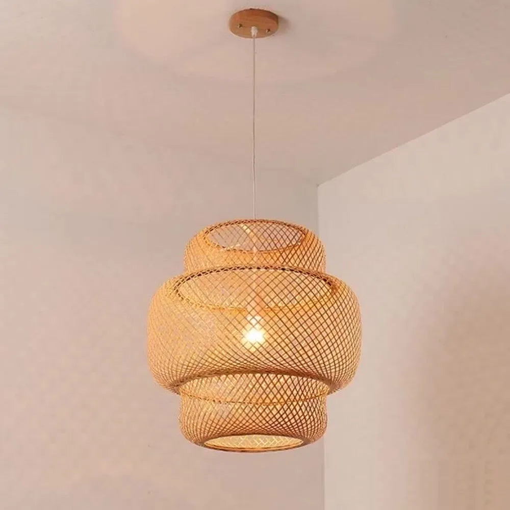 Hand-woven airy bamboo ceiling chandelier Boho style