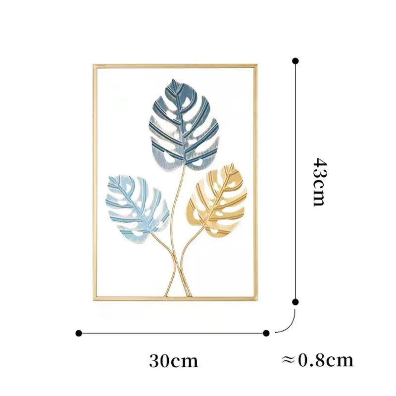 Set of 3 metal pictures of leaves in a frame 3Pcs Ginkgo Leaf