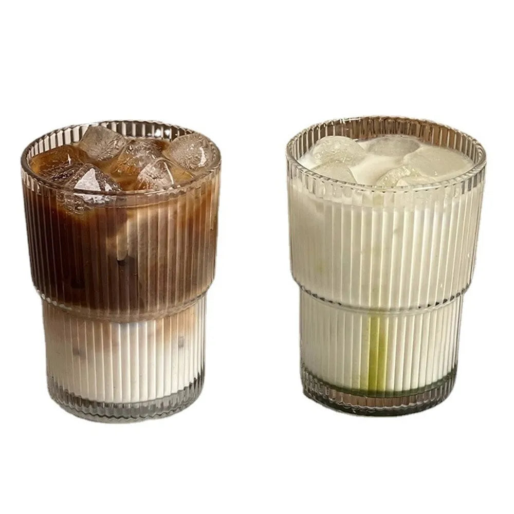 Designer glass in retro style with lid and straw