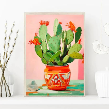 Vintage Floral painting with botanical pattern on canvas