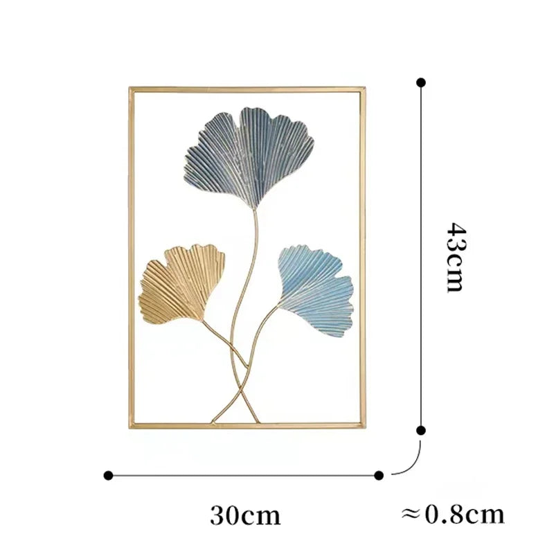 Set of 3 metal pictures of leaves in a frame 3Pcs Ginkgo Leaf