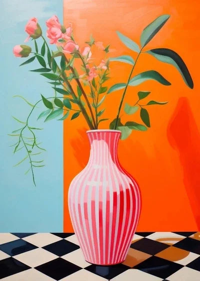 Vintage Floral painting with botanical pattern on canvas