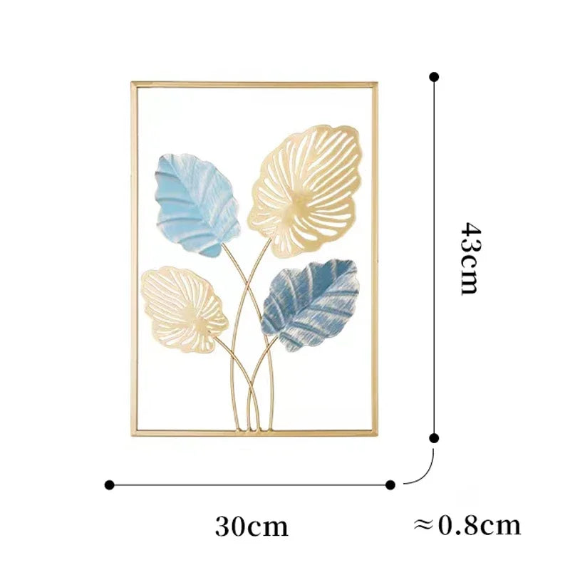 Set of 3 metal pictures of leaves in a frame 3Pcs Ginkgo Leaf