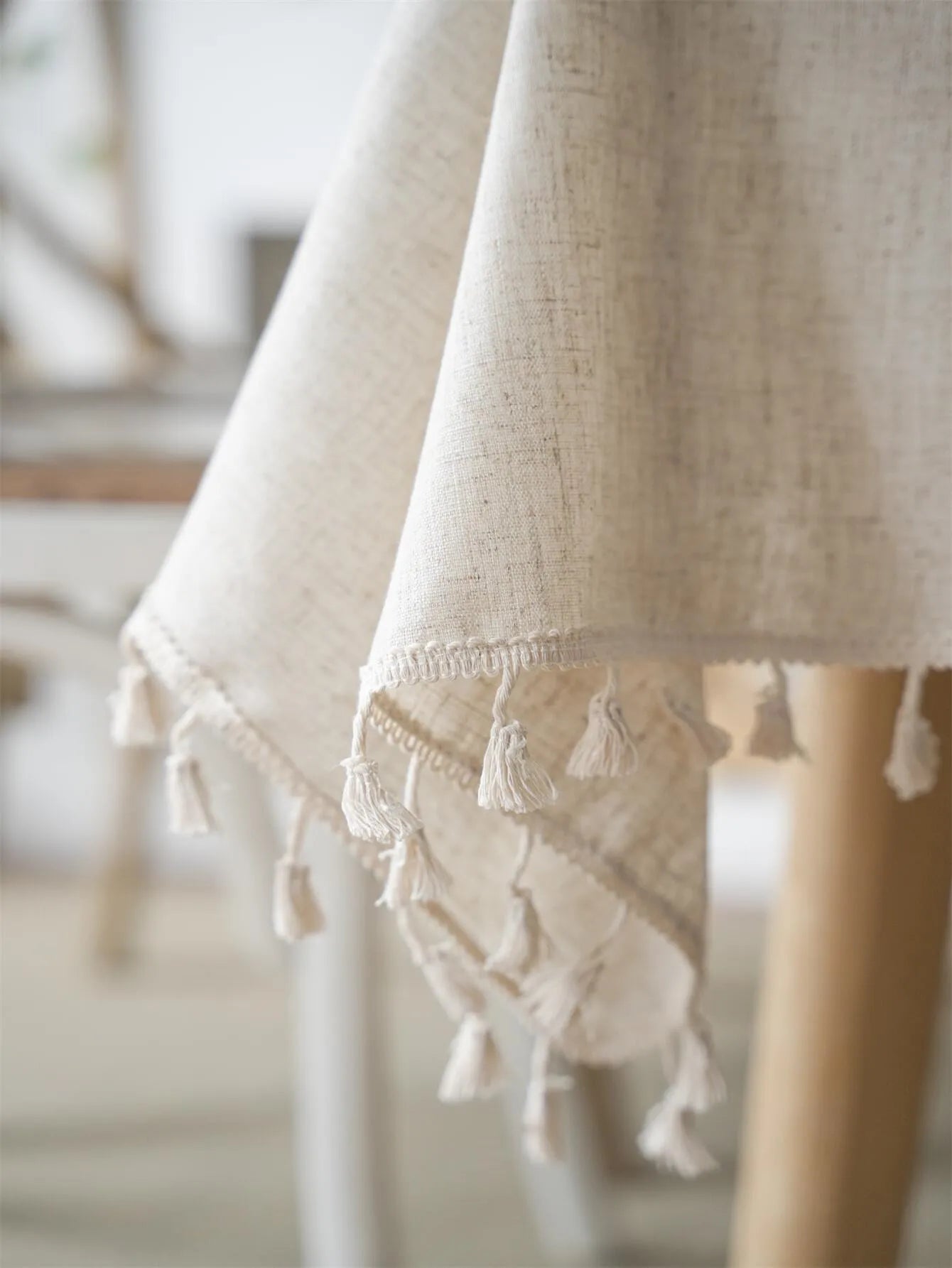 Linen beige tablecloth in Boho Style