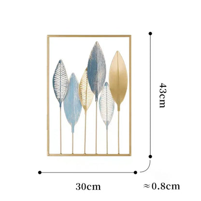 Set 3 ks kovových obrazů listů v rámu 3Pcs  Ginkgo Leaf