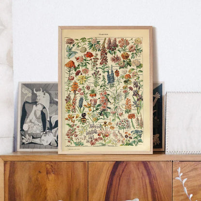 Vintage Floral obraz s botanickým vzorem na plátně