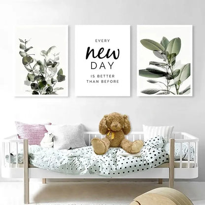 Set obrazů zelené listy na plátně New Day