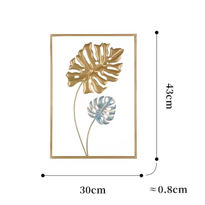 Set of 3 metal pictures of leaves in a frame 3Pcs Ginkgo Leaf