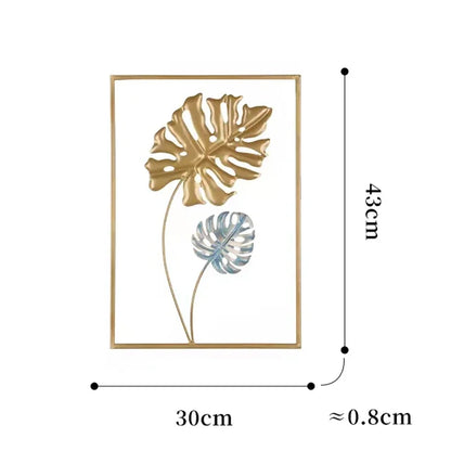 Set 3 ks kovových obrazů listů v rámu 3Pcs  Ginkgo Leaf