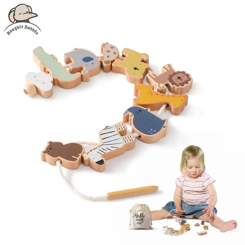 Dětská dřevěná navlékací hračka Montessori
